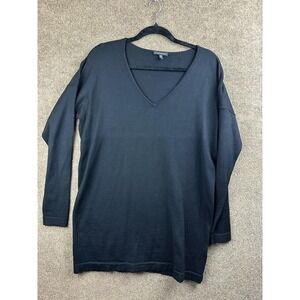 Eileen Fisher Sweater Womens M Black V-Neck Tunic 100% Merino Wool Lightweight